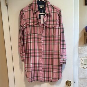 Outerknown gorgeous Pink Plaid Button-Up Shirtdress